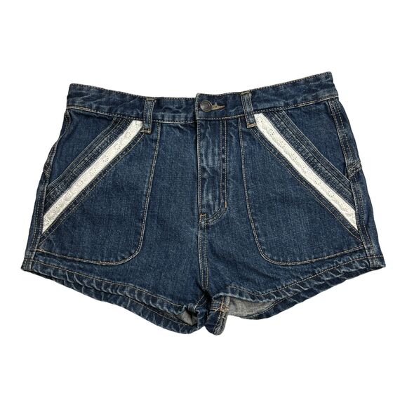 Free People Sweet Surrender Lace Inset High Rise Jean Denim Shorts 27 Dark Wash - Picture 2 of 12